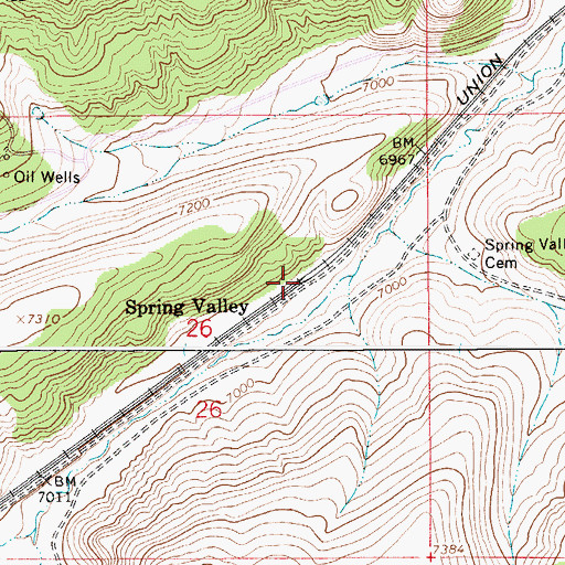 Topographic Map of Spring Valley, WY