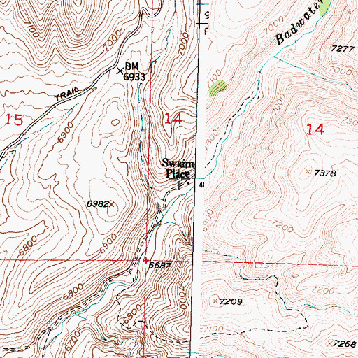 Topographic Map of Swaim Place, WY
