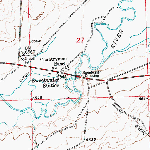 Topographic Map of Sweetwater Crossing, WY