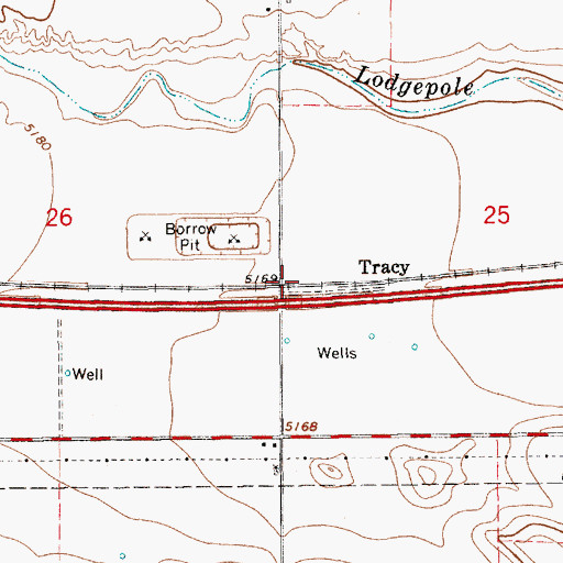 Topographic Map of Tracy, WY