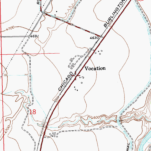 Topographic Map of Vocation, WY