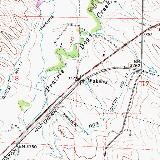 Topographic Map of Wakeley, WY