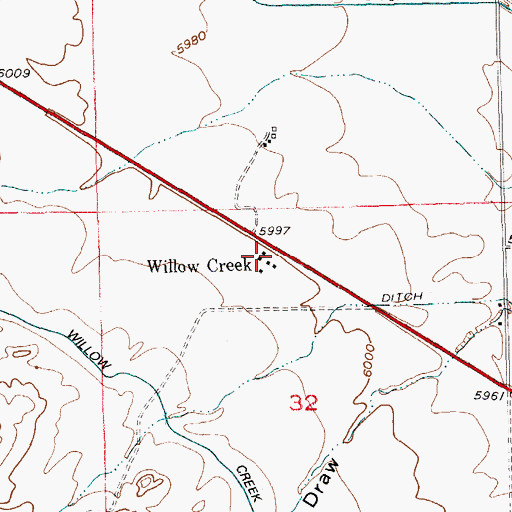 Topographic Map of Willow Creek, WY