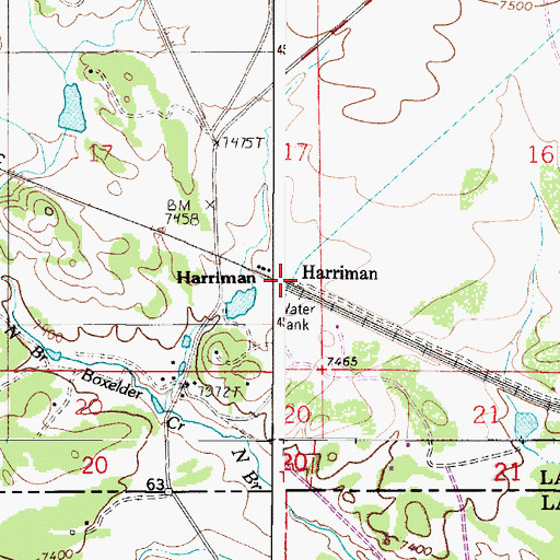 Topographic Map of Harriman, WY