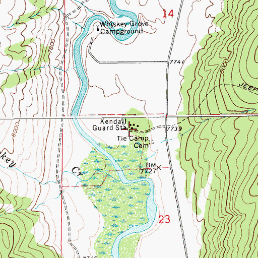 Topographic Map of Kendall Guard Station, WY