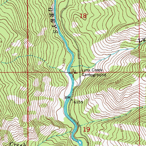 Topographic Map of Lynx Creek Campground, WY