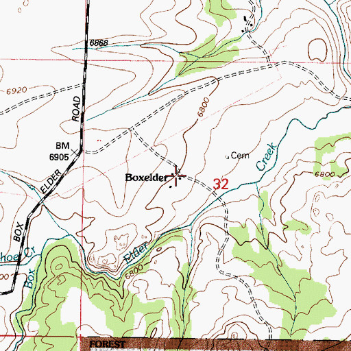 Topographic Map of Boxelder, WY
