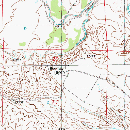 Topographic Map of Budmayer Ranch, WY