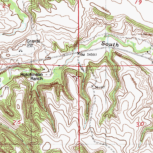 Topographic Map of Hutchinson Ranch, WY