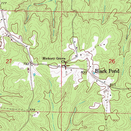 Topographic Map of Hickory Grove Church, AL