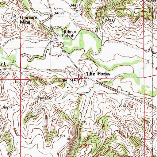 Topographic Map of The Forks, WY