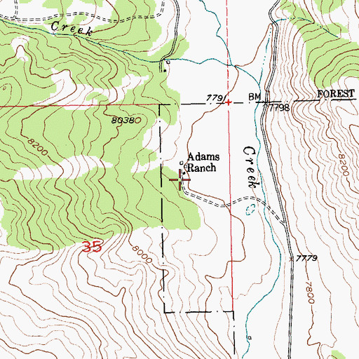 Topographic Map of Adams Ranch, WY