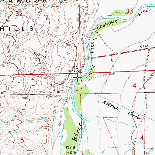 Topographic Map of Aldrich Creek, WY