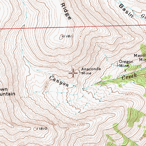 Topographic Map of Anaconda Mine, WY
