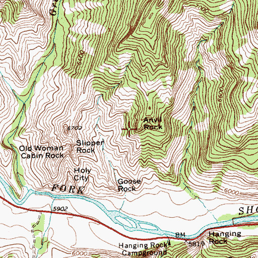 Topographic Map of Anvil Rock, WY