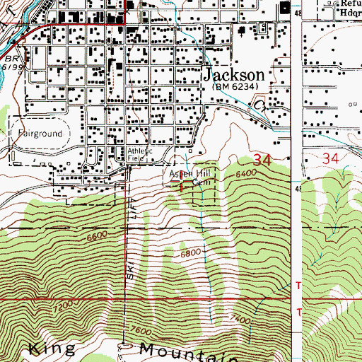 Topographic Map of Aspen Hill Cemetery, WY