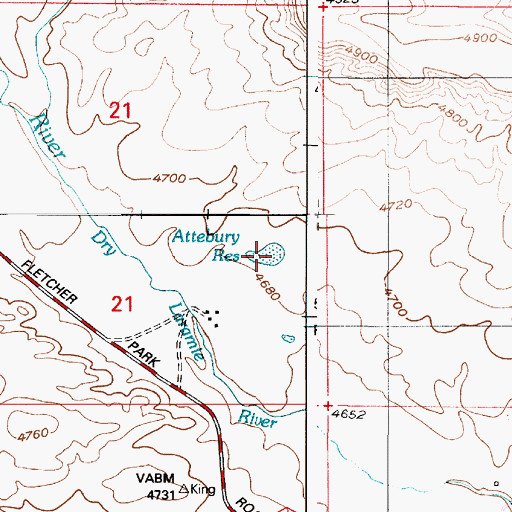 Topographic Map of Attebury Reservoir, WY