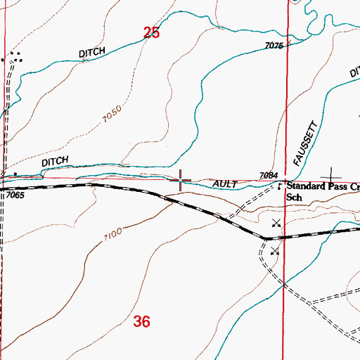 Topographic Map of Ault Faussett Ditch, WY