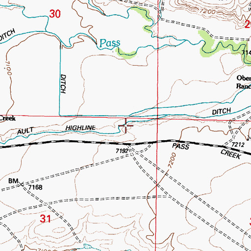 Topographic Map of Ault Highline Ditch, WY