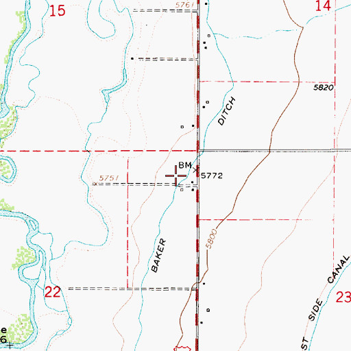 Topographic Map of Baker Ditch, WY