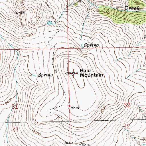 Topographic Map of Bald Mountain, WY