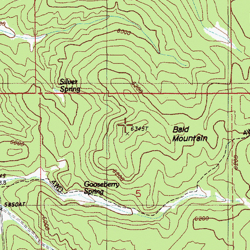 Topographic Map of Bald Mountain, WY