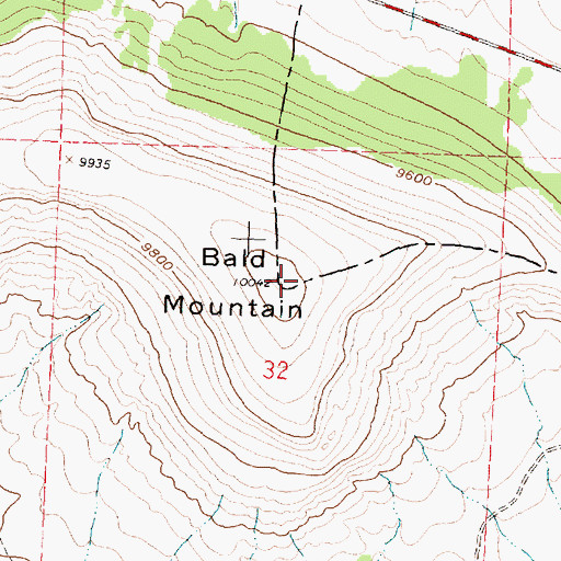 Topographic Map of Bald Mountain, WY