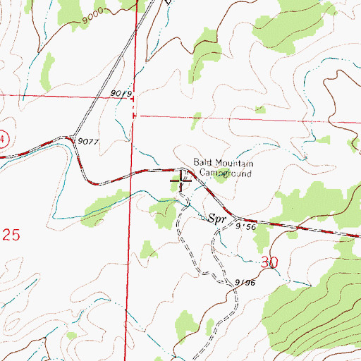 Topographic Map of Bald Mountain Campground, WY