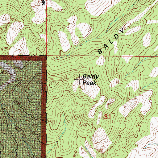 Topographic Map of Baldy Peak, WY