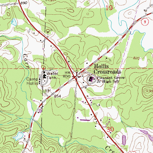 Topographic Map of Hollis Crossroads, AL