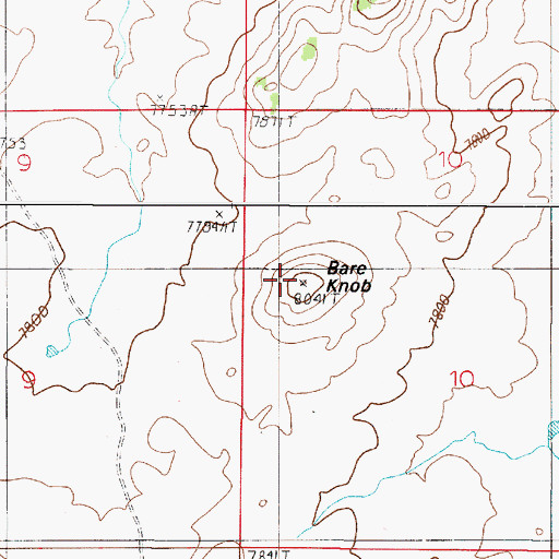 Topographic Map of Bare Knob, WY