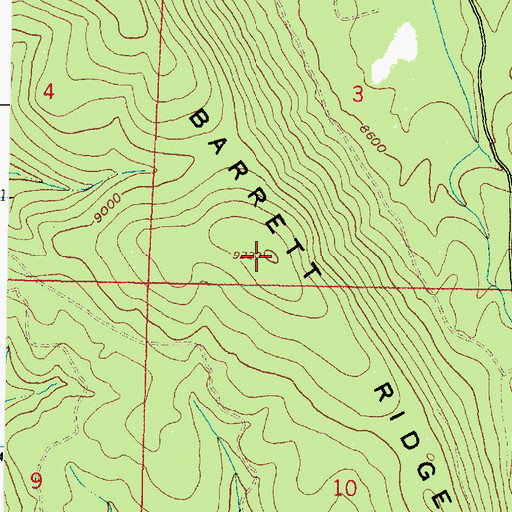 Topographic Map of Barrett Ridge, WY