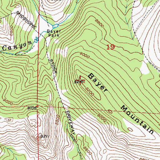 Topographic Map of Bayer Mountain, WY