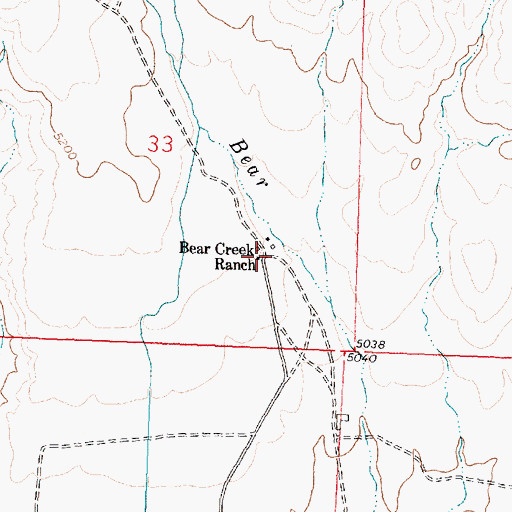 Topographic Map of Bear Creek Ranch, WY