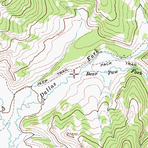 Topographic Map of Bear Paw Fork, WY
