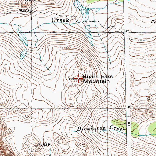 Topographic Map of Bears Ears Mountain, WY