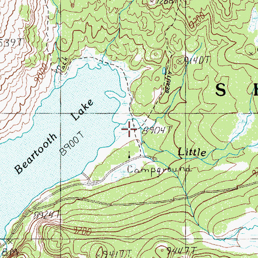 Topographic Map of Beartooth Lake Campground, WY