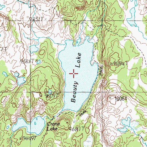 Topographic Map of Beauty Lake, WY