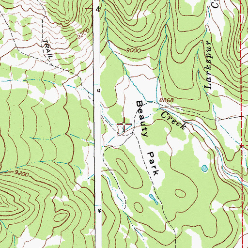 Topographic Map of Beauty Park, WY
