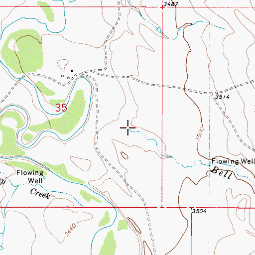 Topographic Map of Bell Creek, WY