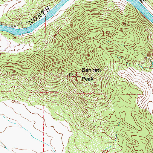 Topographic Map of Bennett Peak, WY