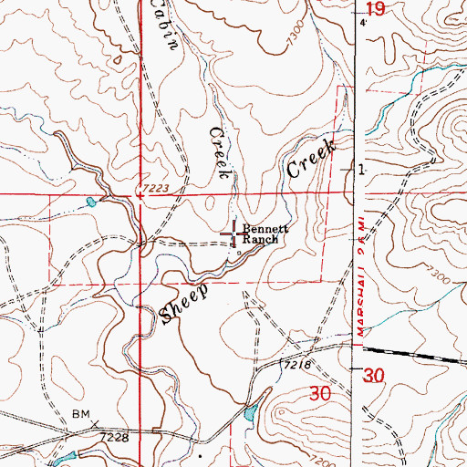 Topographic Map of Bennett Ranch, WY