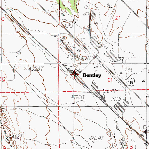 Topographic Map of Bentley, WY