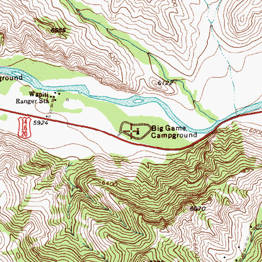 Topographic Map of Big Game Campground, WY