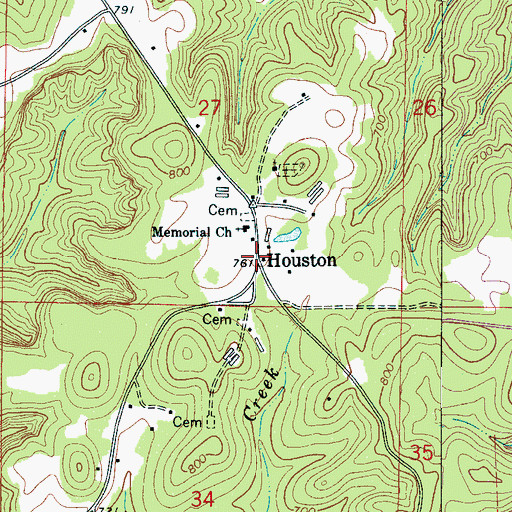 Topographic Map of Houston, AL