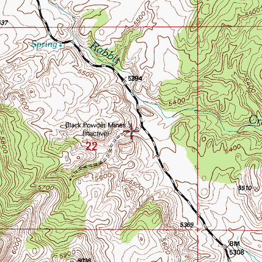Topographic Map of Black Powder Mines, WY
