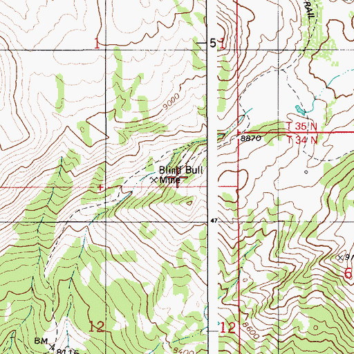 Topographic Map of Blind Bull Mine, WY
