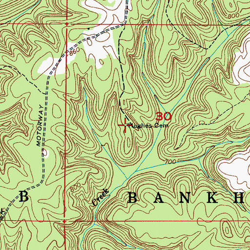Topographic Map of Hughes Cemetery, AL