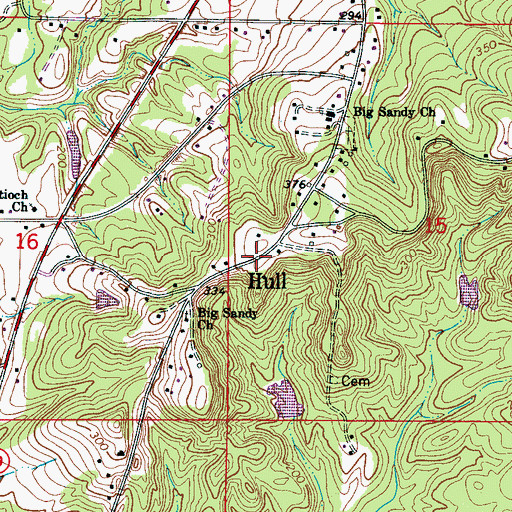 Topographic Map of Hull, AL