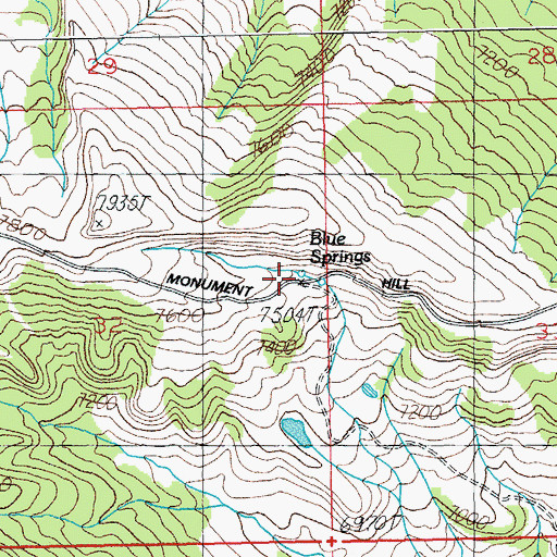 Topographic Map of Blue Springs, WY